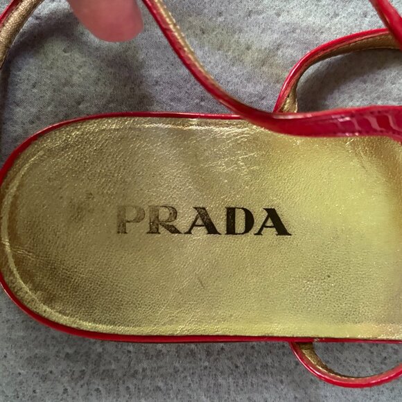 Prada Red Patent Leather Sandals. - Picture 3 of 7